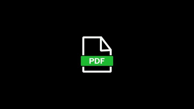 White outline of a document with a green tab labeled PDF on a black background symbolizing a digital file or document format