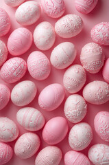 子ども向け春キャンペーンに合うピンク背景のイースターエッグ模様縦画像. 生成AI