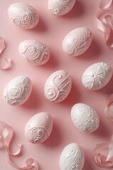 ポップでかわいいイースターエッグ柄が映えるピンク背景の縦型パターン素材. 生成AI
