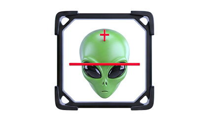 Green Alien Head with Red Targeting Reticle and Frame
