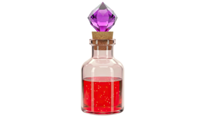 Glass Potion Bottle with Gem Stopper and Red Liquid
