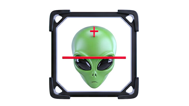 Green Alien Head with Red Targeting Reticle and Frame