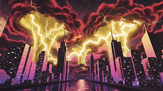 Futuristic Metropolis Under a Dramatic Alien Sky Animation.