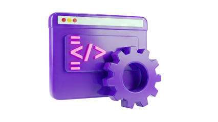 3D Icon of Code and Gears, Representing Software Development and Engineering