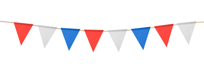 Obraz premium Bunting in colors of USA flag on white background. National holiday decor
