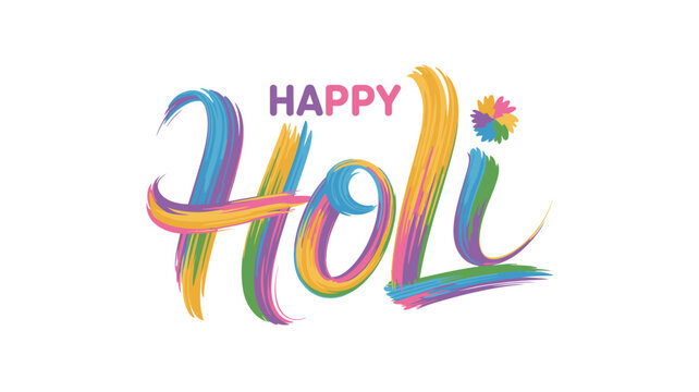 Joyful Happy Holi text created with vibrant colorful brush strokes and a decorative flower detail