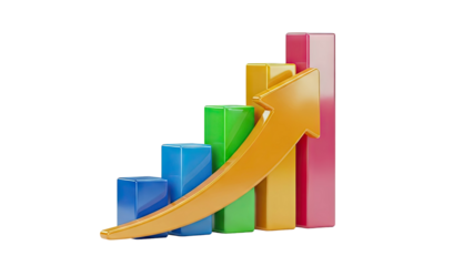 3D Bar Chart with Upward Arrow