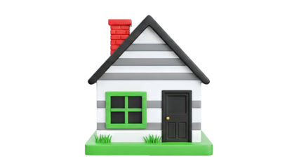 Cartoon House with Red Chimney and Green Window