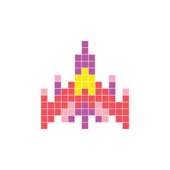 Fototapeta premium A flat pixel design made of geometric square color blocks on a clean icon layout. Pixel art spacecraft