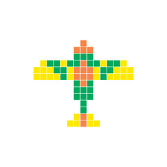 Fototapeta premium A flat pixel design made of geometric square color blocks on a clean icon layout. Pixel art military aircraft