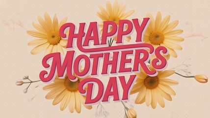 Happy Mothers Day floral greeting with yellow daisies and patterned texture