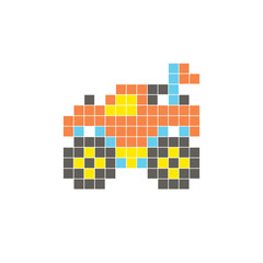 A flat pixel design made of geometric square color blocks on a clean icon layout. Pixel art monster truck © Adpragus