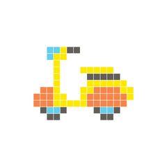 Fototapeta premium A flat pixel design made of geometric square color blocks on a clean icon layout. Pixel art scooter