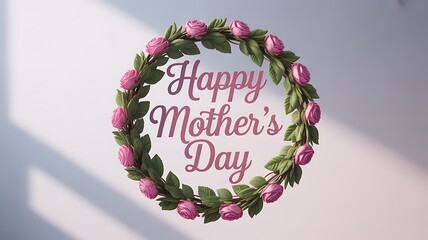 Happy Mothers Day Text Rose Wreath 3D Illustration
