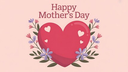 Heart with floral wreath Happy Mothers Day flat illustration greeting