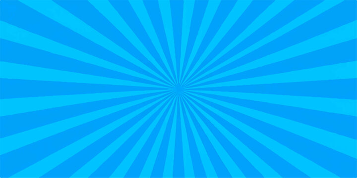 Abstract blue sunburst vector illustration featuring bright radial rays and a glowing summer sky starburst design for an artistic light beam backdrop
