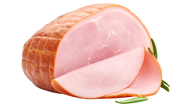 Sliced Ham with Rosemary Isolated on Black