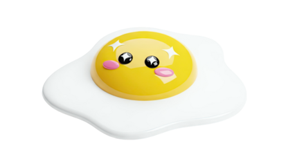 Cute Fried Egg Character with Star Eyes and Blushing Cheeks