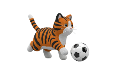 Cartoon Tiger Cat Playing Soccer Ball