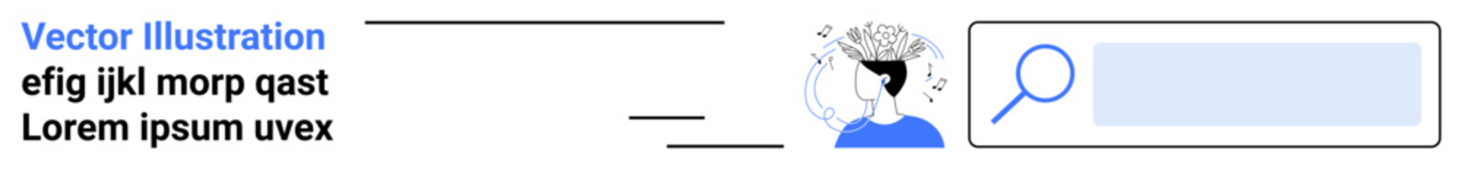 Obraz premium Data search, knowledge finding, digital research, problem solving, technology, online queries. Abstract person with symbols above the head and a magnifying glass. Data search and knowledge finding