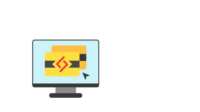 Card Style Flat Animation 2D Cartoon 4K Video with monitor, arrow and card. Relate To Product Offering, Marketing, Commerce And Shopping. Editable On Transparent Background Alpha Channel.
