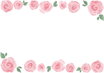 水彩風ピンクのバラのフレームイラスト｜やさしく上品な花のデザイン