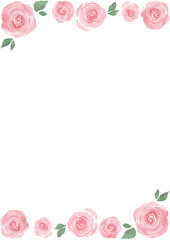 水彩風ピンクのバラのフレームイラスト｜やさしく上品な花のデザイン