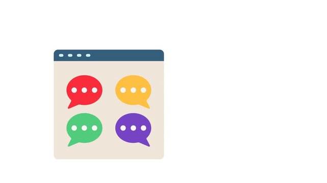 Chat Log Flat Animation 2D Cartoon 4K Video with bubble chat and web page. Relate To Product Offering, Marketing, Commerce And Shopping. Editable On Transparent Background Alpha Channel.