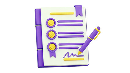 3D Illustration of a Checklist with Seals and a Pen