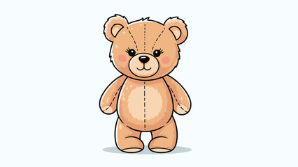 Obraz premium Adorable brown teddy bear plush toy with pink cheeks and big eyes standing on a light blue background for children concepts.