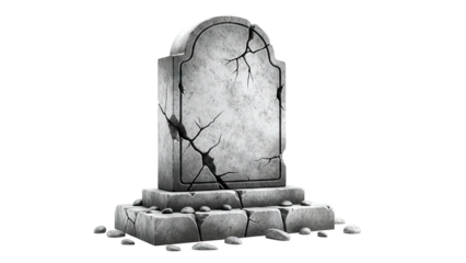Cracked Stone Tombstone with Base and Pebbles