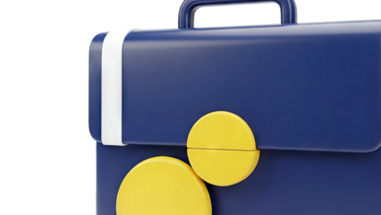 Blue briefcase with yellow and white accents