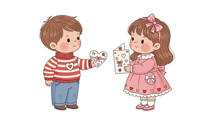 Adorable children exchanging heartfelt cards during a festive celebration