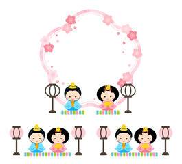 おひなさまと桃の花のひな祭りフレーム