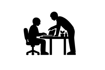 Professional business colleagues collaborating on a project using a laptop at a desk