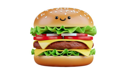 Happy Cartoon Burger with Sesame Seed Bun