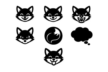 Obraz premium Collection of stylized fox head icons showing various emotions and expressions