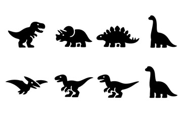 Collection of eight different prehistoric dinosaur species silhouettes and icons © PAPA STOCK