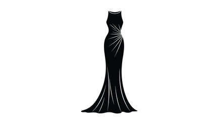 Elegant long black evening dress silhouette featuring shiny decorative lines for a sophisticated formal fashion look.