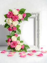 Floral wedding arch with pink and white roses