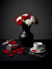 Still life with roses and tea