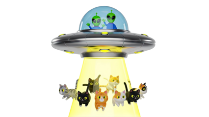 Aliens Abducting Cute Cartoon Cats with UFO Beam