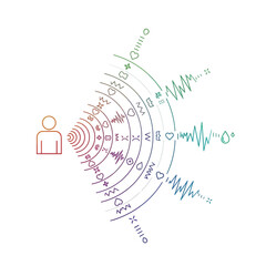 Obraz premium Human emotion waves radiating outwards, illustrated with icons and sound waves