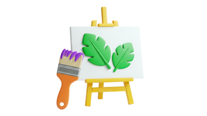 3D Art Easel with Paintbrush and Leaf Painting