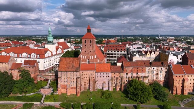 Beautiful architecture of Grudziadz with granaries at Wisla river, Poland