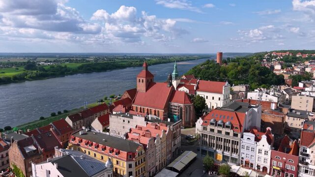 Beautiful architecture of Grudziadz with granaries at Wisla river, Poland
