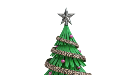 Christmas Tree with Leopard Print Ribbon and Pink Ornaments