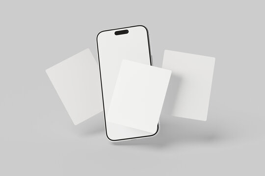Modern Smartphone Mockup with Floating Blank Cards for Digital Design