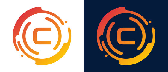 Modern letter “C” logo with circular abstract lines and blue gradient style, representing digital technology, innovation, connectivity, and professional tech branding