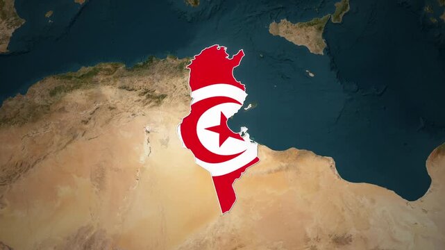 Tunisia is highlighted on a map with its national flag